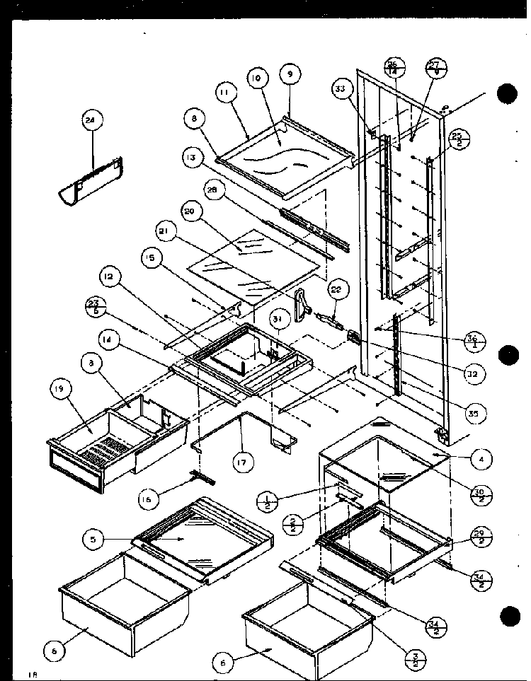 Refrigerator Shelving And Drawers Diagram and Parts List for SLD25MBG-P1121103WG  Amana Refrigerator