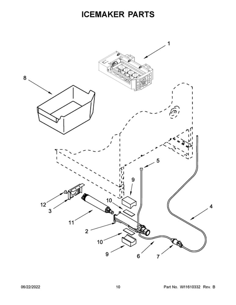 Icemaker Parts Diagram and Parts List for JUCFP242HX11  Maytag Refrigerator