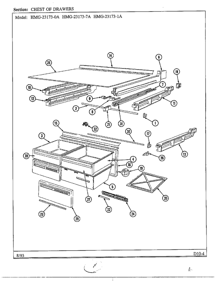 Chest Of Drawers Diagram and Parts List for 23173-0A  Admiral Refrigerator