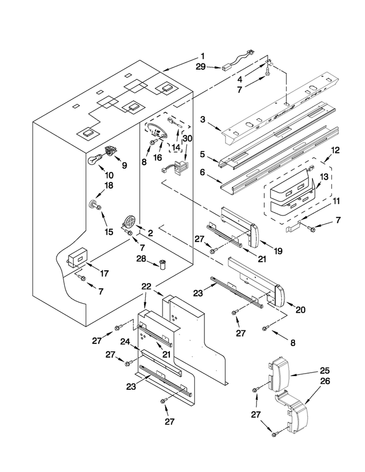 Refrigerator Liner Parts Diagram and Parts List for JF42NXFXDW01  Jenn-Air Refrigerator