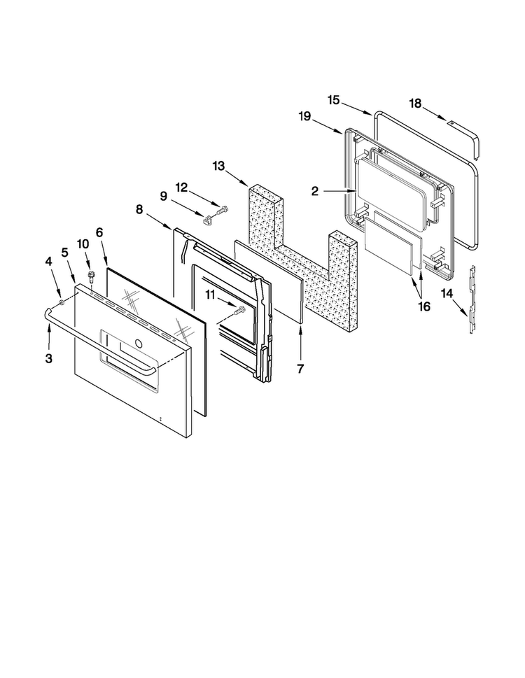 Oven Door Parts Diagram and Parts List for CWE4800ACS14  Maytag Wall Oven