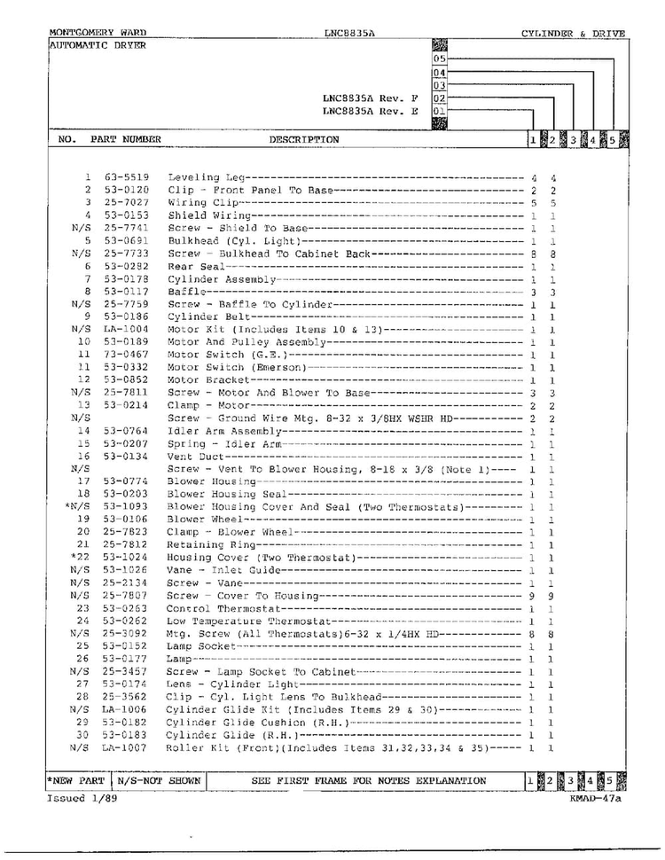 Gas Dryer Cylinder/drive Assembly Page 4 Diagram and Parts List for 8835A  Norge Dryer
