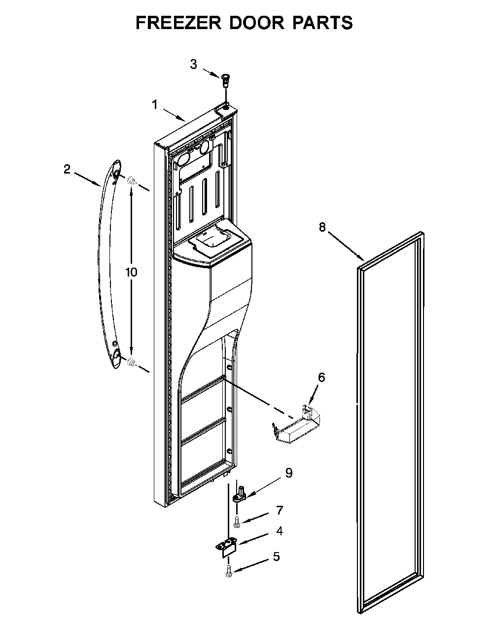 Freezer Door Parts Diagram and Parts List for 10651332713  Kenmore Refrigerator