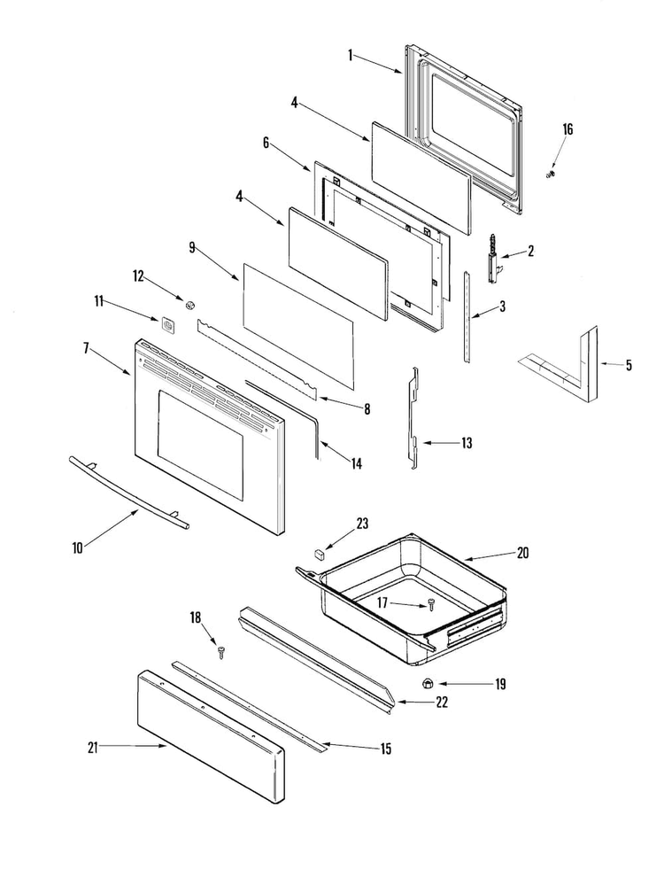 Door/drawer Diagram and Parts List for JER8885RCS  Jenn-Air Range