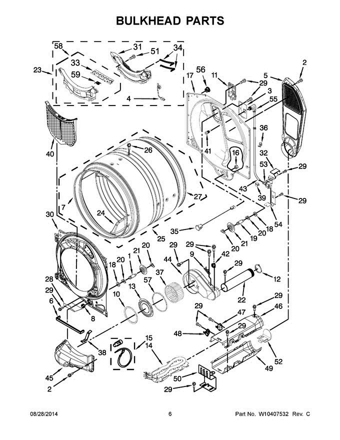 04 - Bulkhead Parts Diagram and Parts List for YMED9000YR0  Maytag Dryer