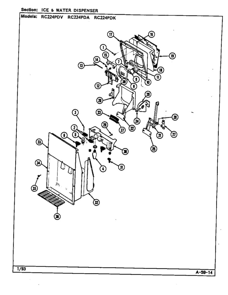Ice & Water Dispenser Diagram and Parts List for RC224PDK DS33A Magic Chef Refrigerator