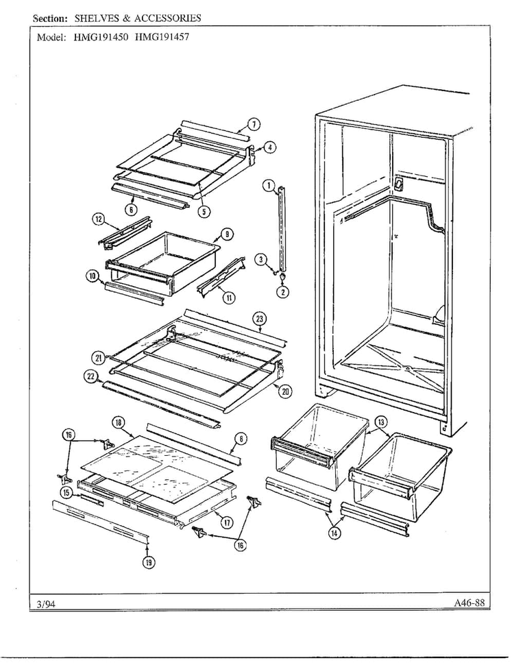 Shelves And Accessories Diagram and Parts List for 191457  Admiral Refrigerator