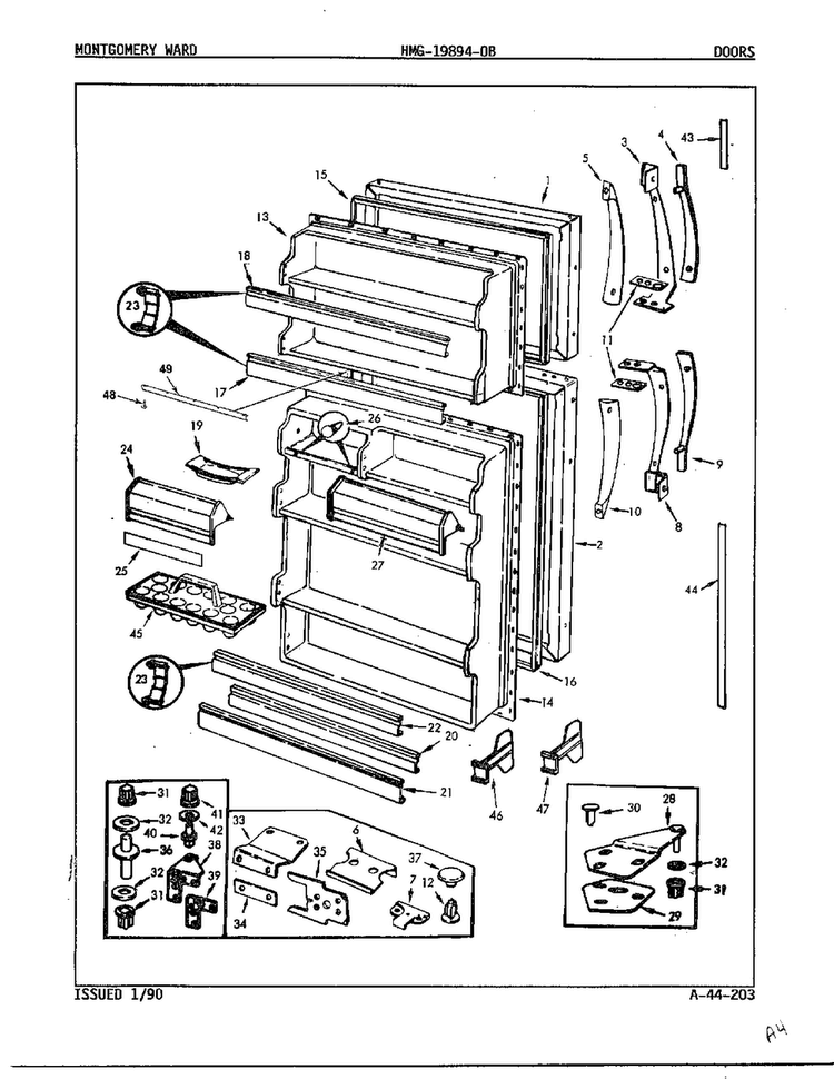 Doors Diagram and Parts List for 19894A  Admiral Refrigerator
