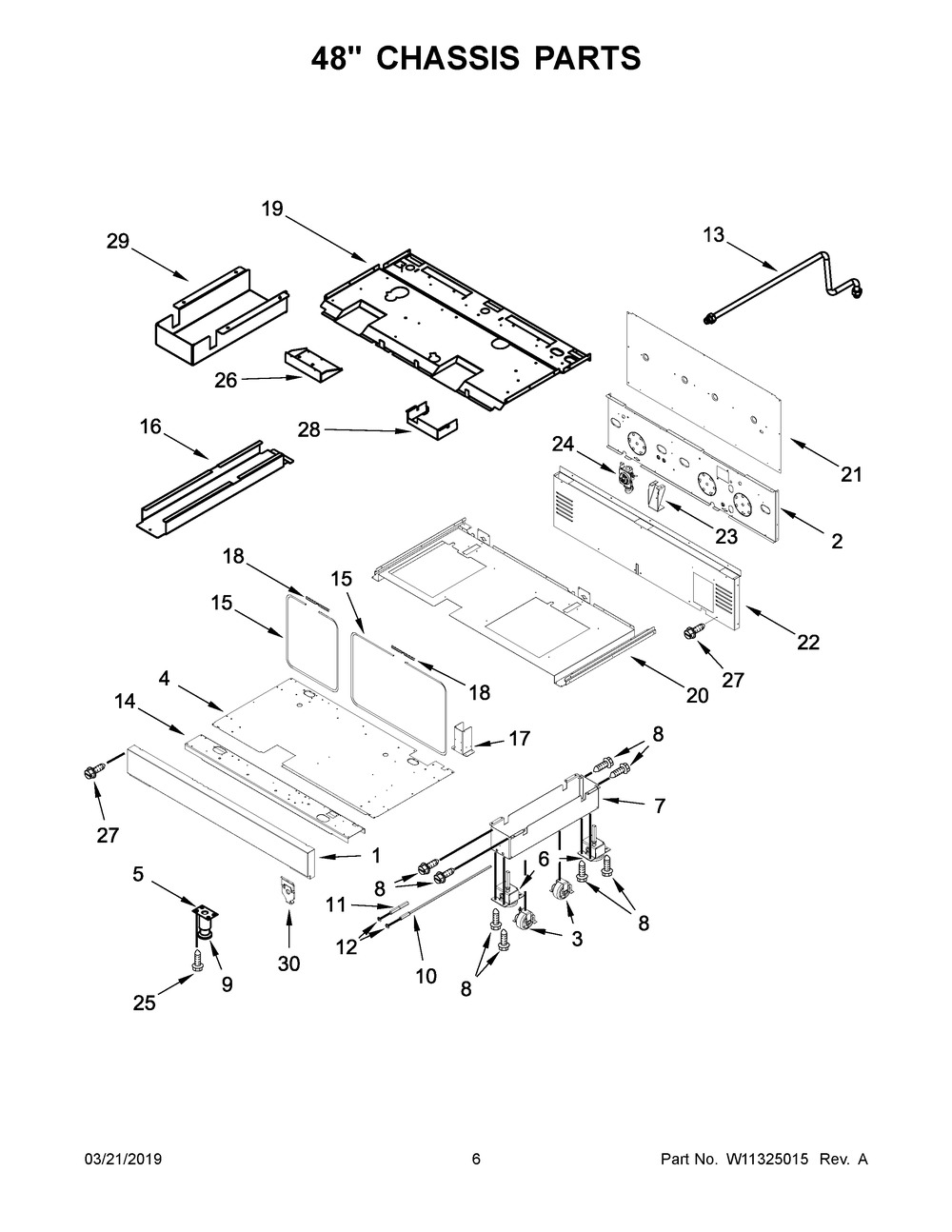 48" Chassis Parts Diagram and Parts List for JDRP648HM00  Maytag Range