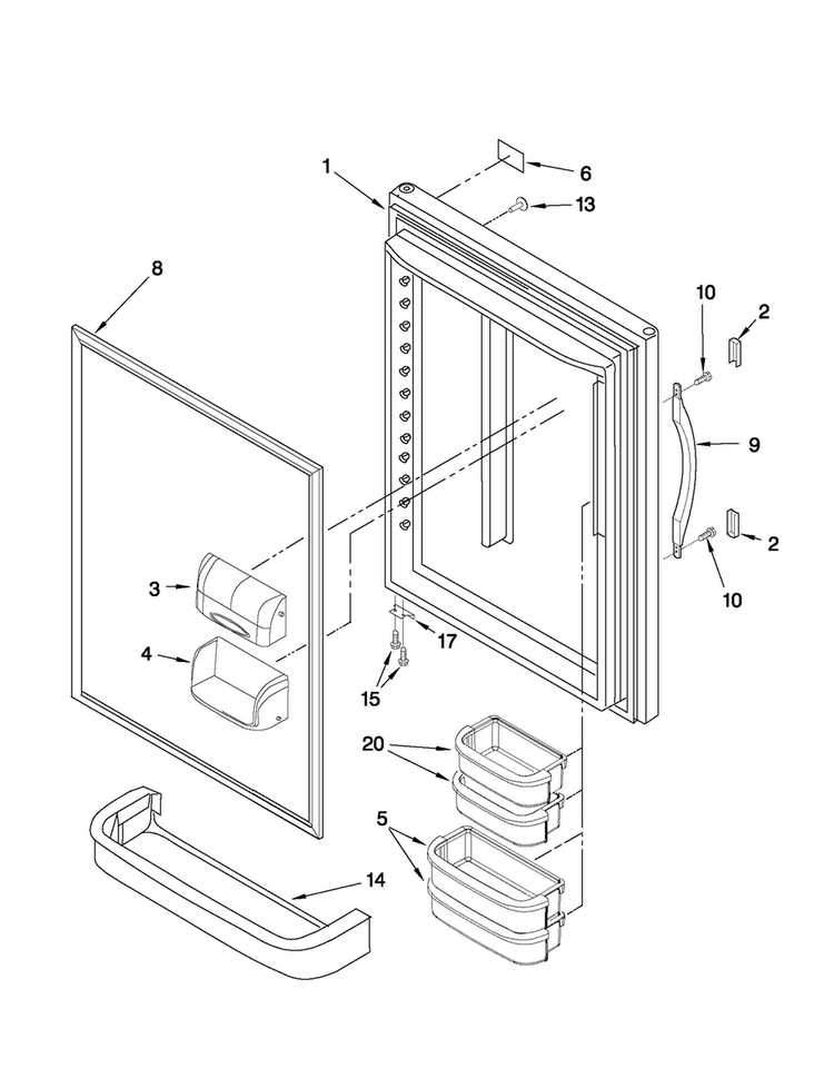 Refrigerator Door Parts Diagram and Parts List for ABB1921WEW2  Amana Refrigerator