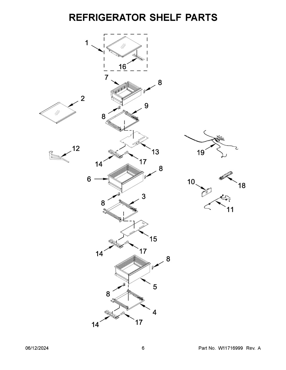 Refrigerator Shelf Parts Diagram and Parts List for JBRFSR30RX00  Jenn-Air Refrigerator