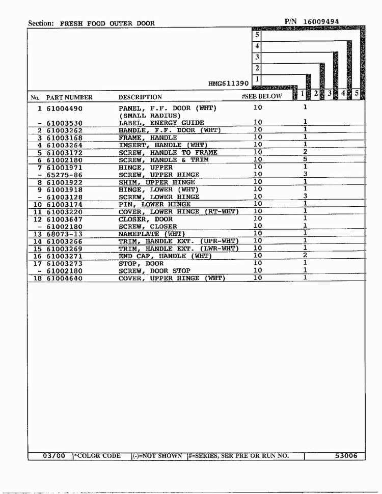 Fresh Food Outer Door Page 2 Diagram and Parts List for HMG611390  Admiral Refrigerator