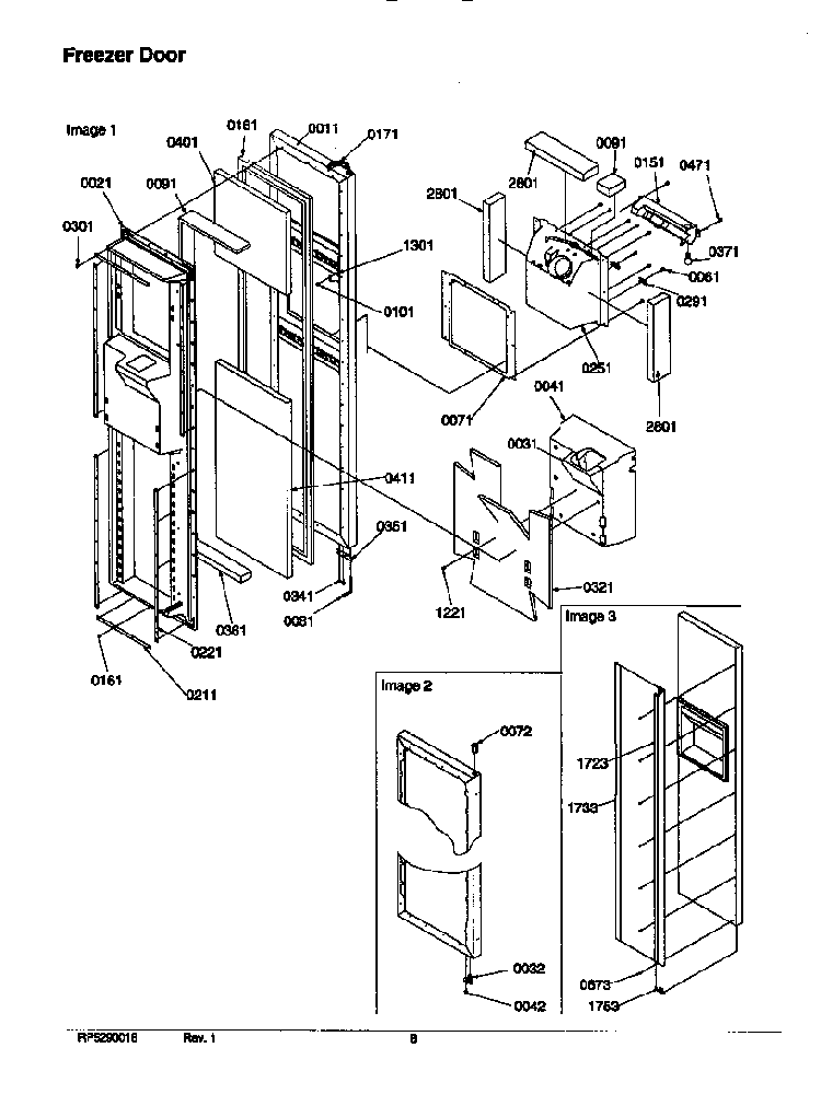 Freezer Door Diagram and Parts List for SRD526TW-P1310201WW  Amana Refrigerator