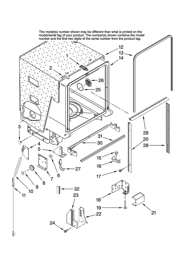 Tub And Frame Parts Diagram and Parts List for MDBH980AWQ45  Maytag Dishwasher