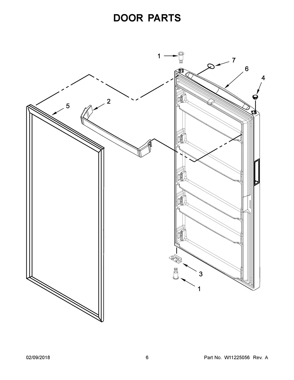 Door Parts Diagram and Parts List for MZF34X16DW04  Maytag Freezer