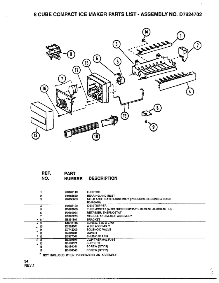 8 Cube Compact Ice Maker Diagram and Parts List for SQD25MB3  Amana Refrigerator