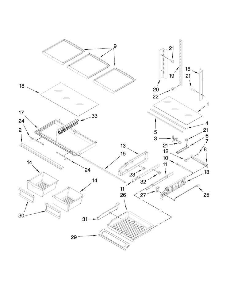 Shelf Parts Diagram and Parts List for MFI2569VEM2  Maytag Refrigerator