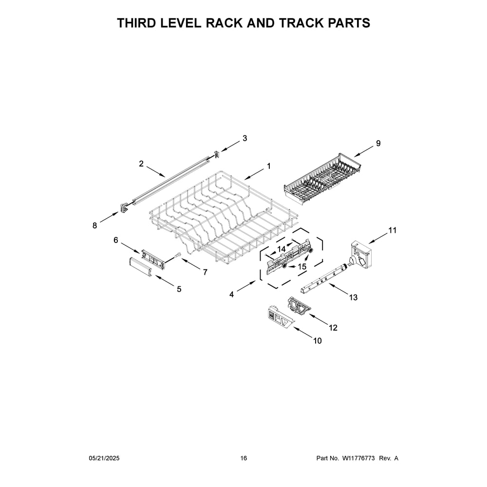 Third Level Rack And Track Parts Diagram and Parts List for MDTS7024SZ0  Maytag Dishwasher