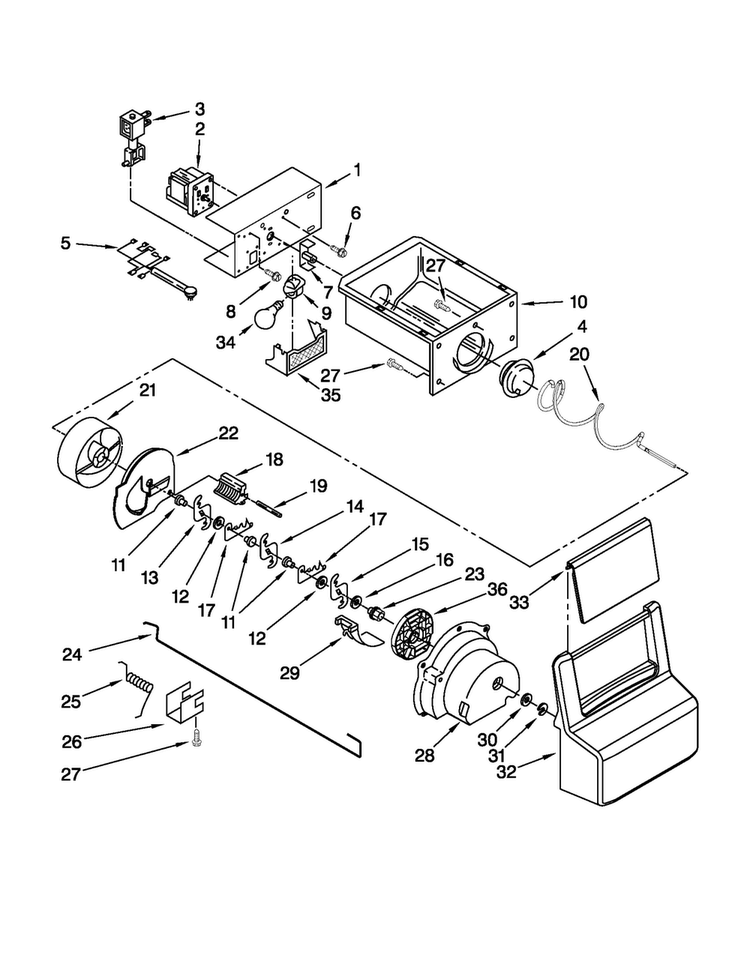 Motor And Ice Container Parts Diagram and Parts List for MSD2573VEW00  Maytag Refrigerator