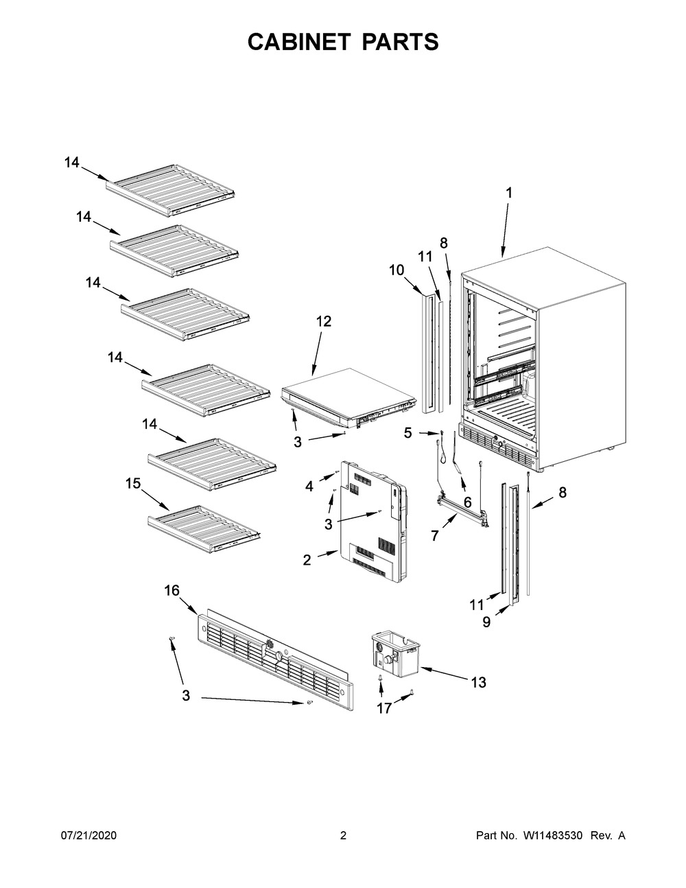 Cabinet Parts Diagram and Parts List for JUWFR242HL01  Maytag Wine and Beverage Cooler