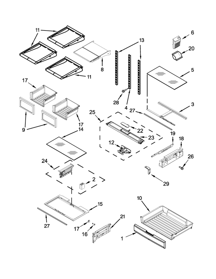 Shelf Parts Diagram and Parts List for MFT2574DEH00  Maytag Refrigerator