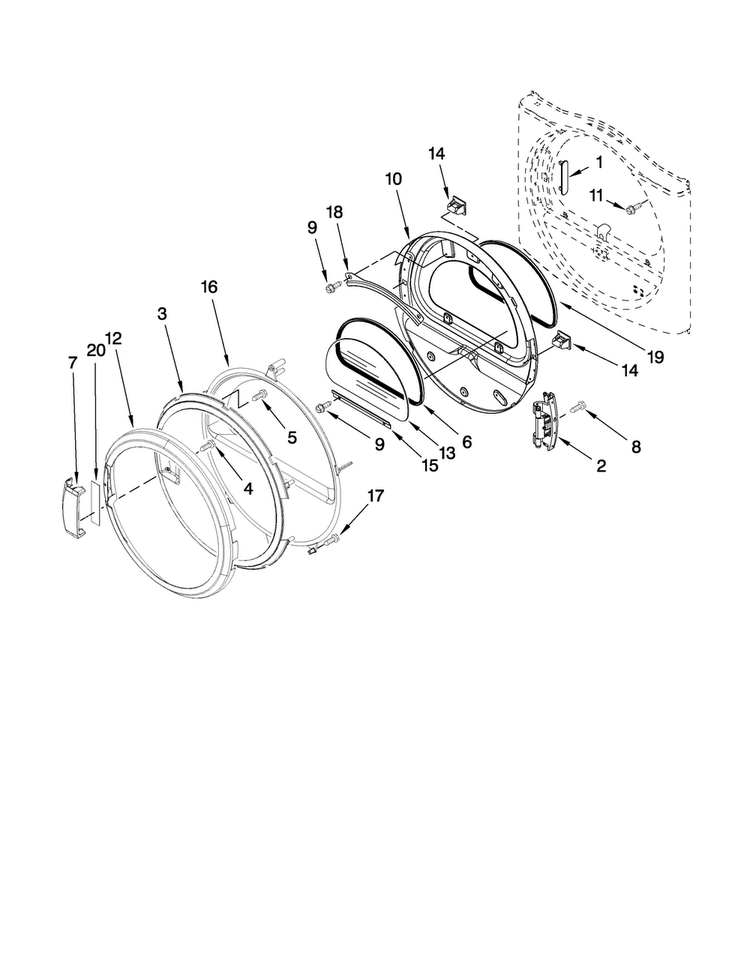 Door Parts Diagram and Parts List for MGDZ600TE2  Maytag Dryer