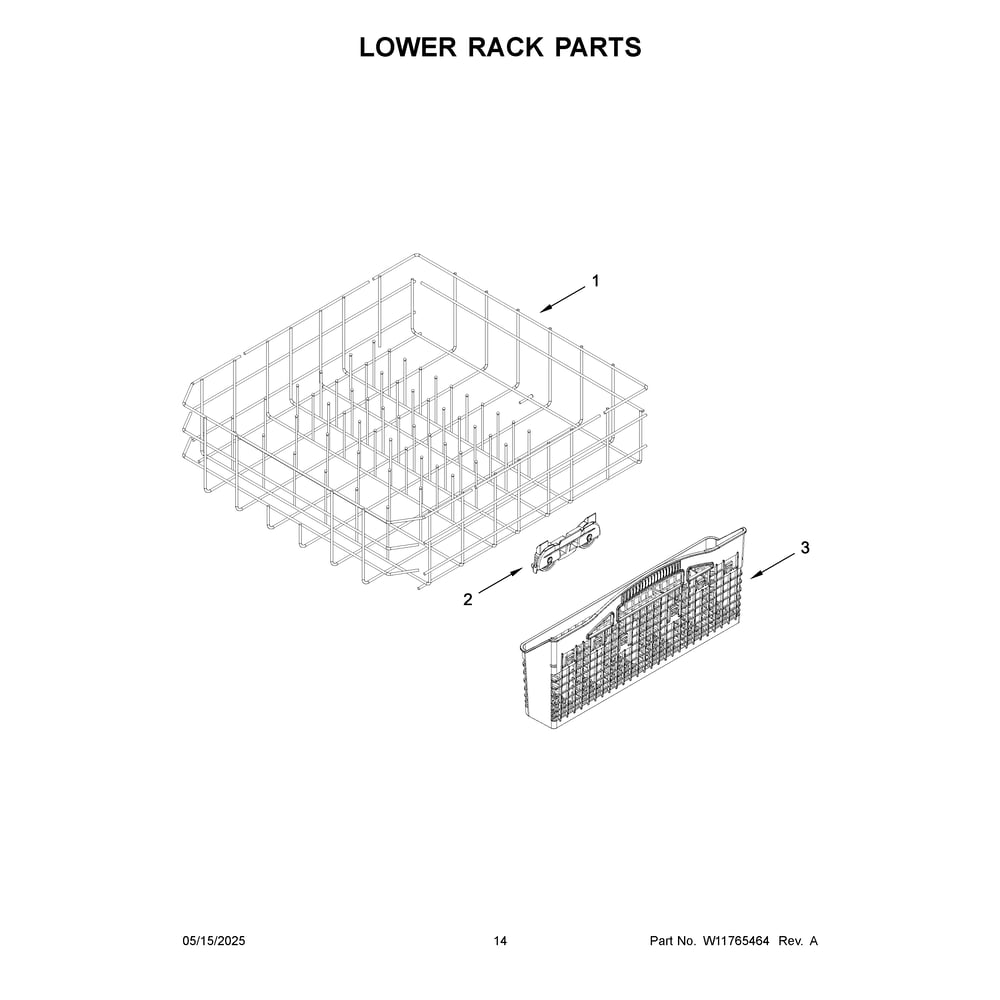 Lower Rack Parts Diagram and Parts List for MDPS7024SZ0  Maytag Dishwasher