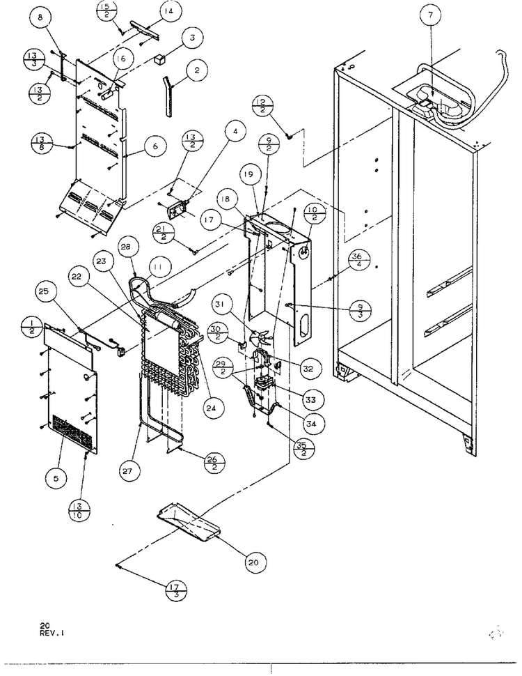 Evaporator And Air Handling Diagram and Parts List for SQD25MB3  Amana Refrigerator