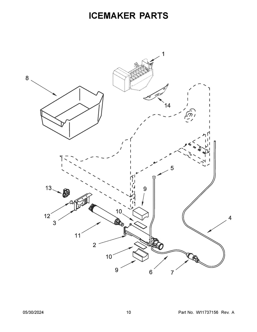Icemaker Parts Diagram and Parts List for JUCFP242HM12  Jenn-Air Refrigerator