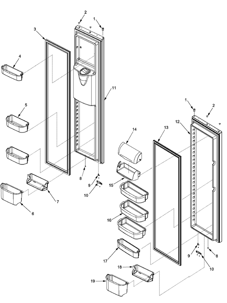 Ref/fz Door And Shelf Diagram and Parts List for XRSR465BB-PXRSR465BB0  Amana Refrigerator