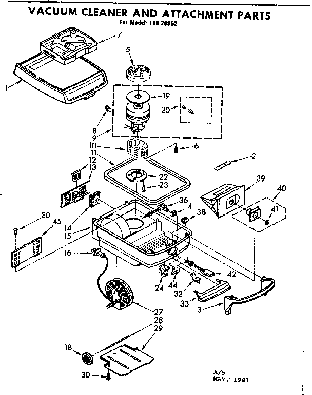 Base Assembly Diagram and Parts List for 11620952  Kenmore Canister Vacuum