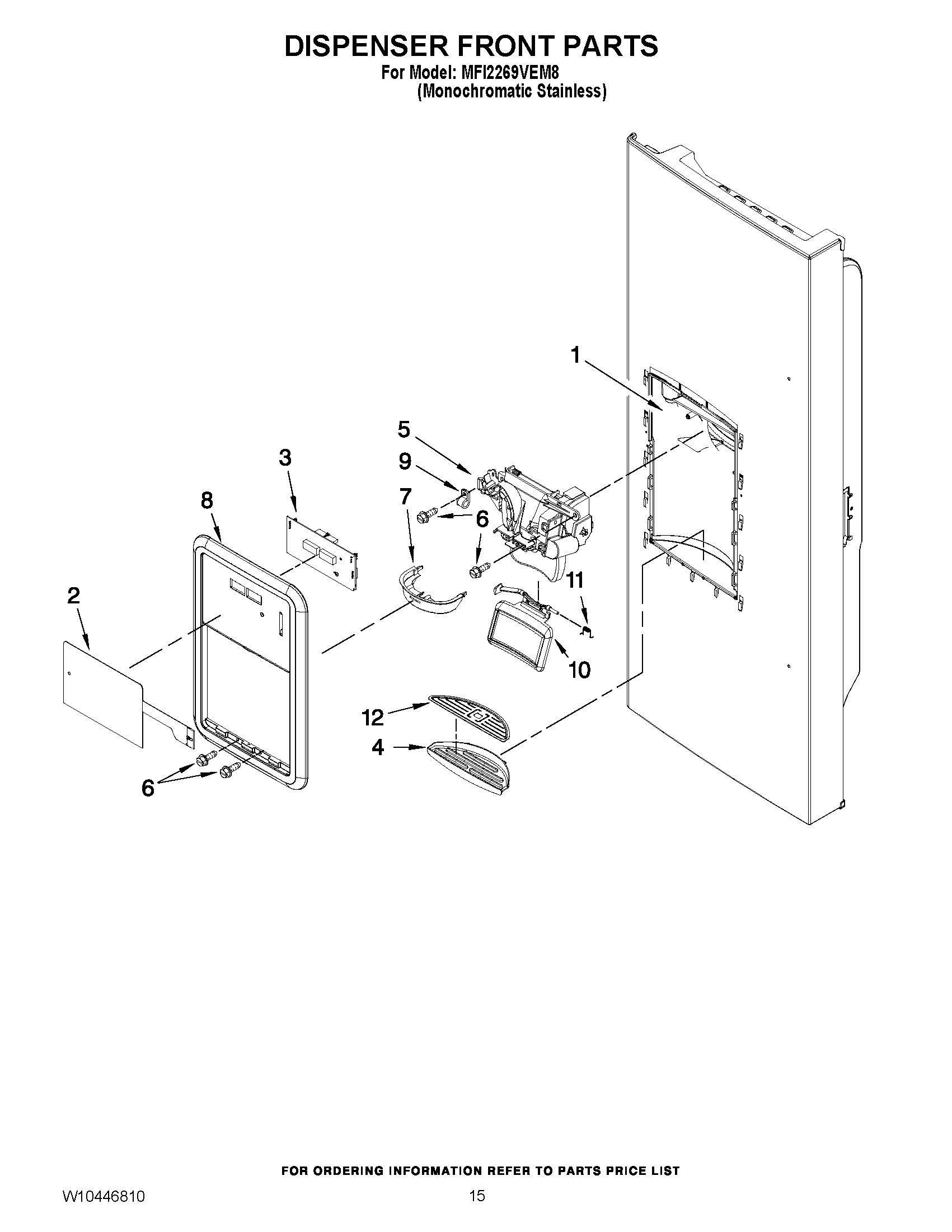 08 - DISPENSER FRONT PARTS Diagram and Parts List for MFI2269VEM8  Maytag Refrigerator