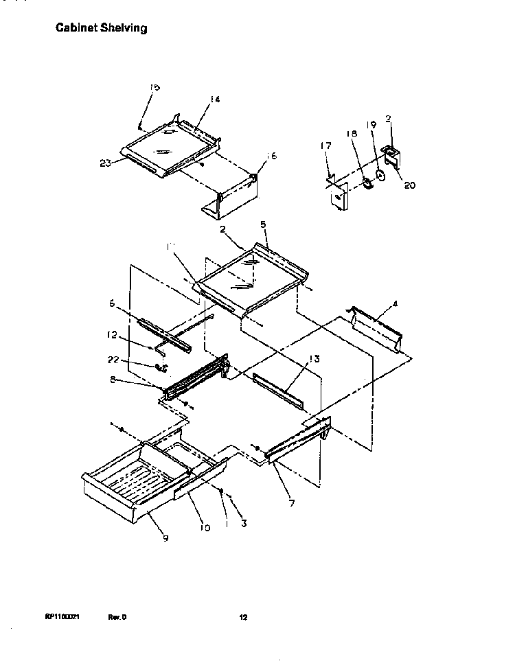 Cabinet Shelving Diagram and Parts List for TR22S4E-P1196203WE  Amana Refrigerator
