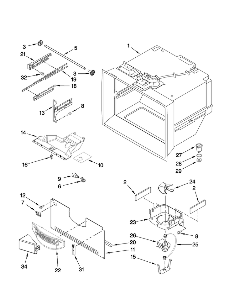 Freezer Liner Parts Diagram and Parts List for MBF2556KEQ3  Maytag Refrigerator