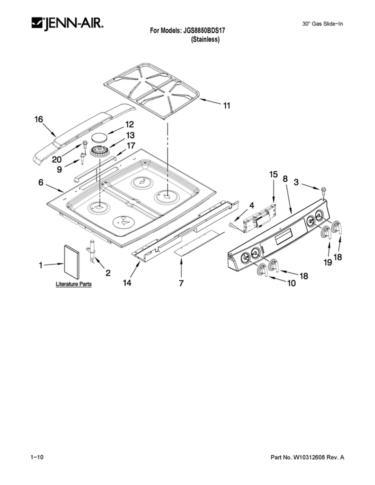 Cooktop Parts Diagram and Parts List for JGS8850BDS17  Jenn-Air Range