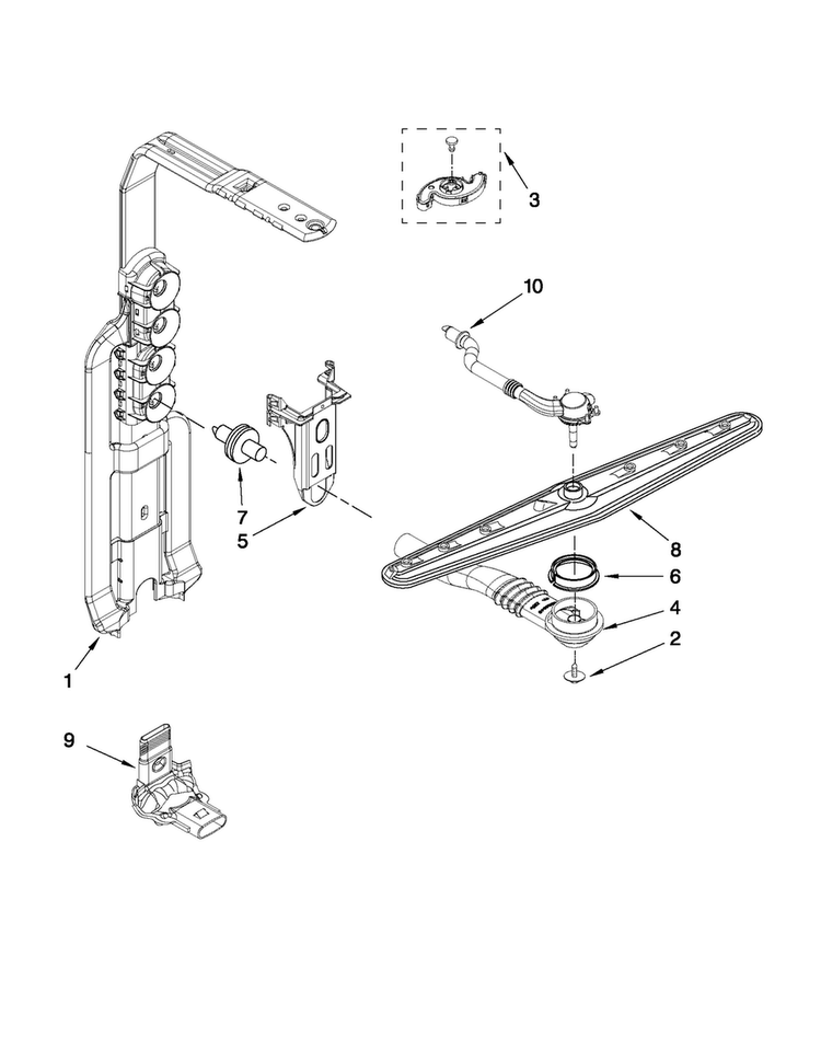 Upper Wash And Rinse Parts Diagram and Parts List for MDB8959AWB7  Maytag Dishwasher