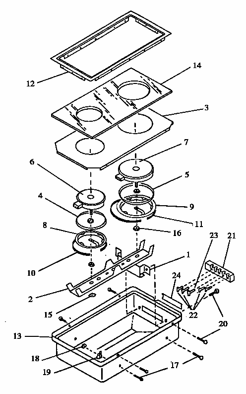 Cooktop (cc13e/p1155203) (cc13w/p1155204) Diagram and Parts List for CC1W-P1155202  Amana Range