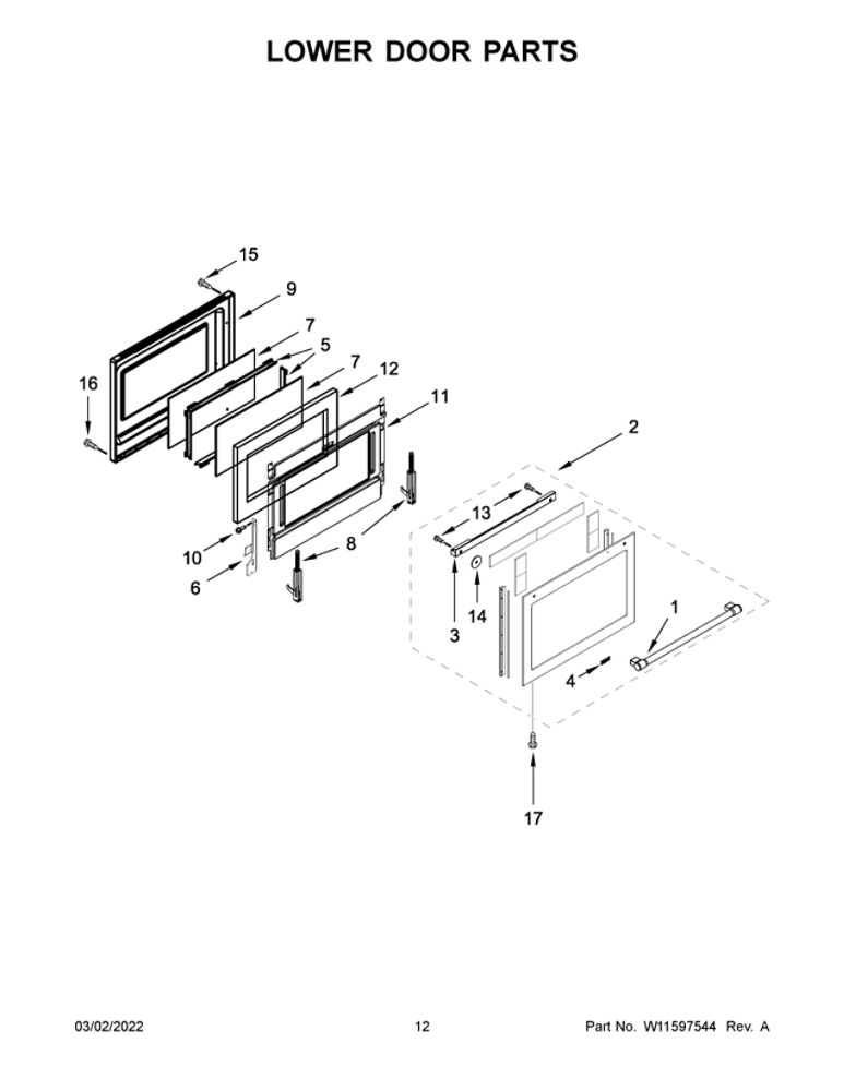 Lower Door Parts Diagram and Parts List for YMET8800FZ05  Maytag Range