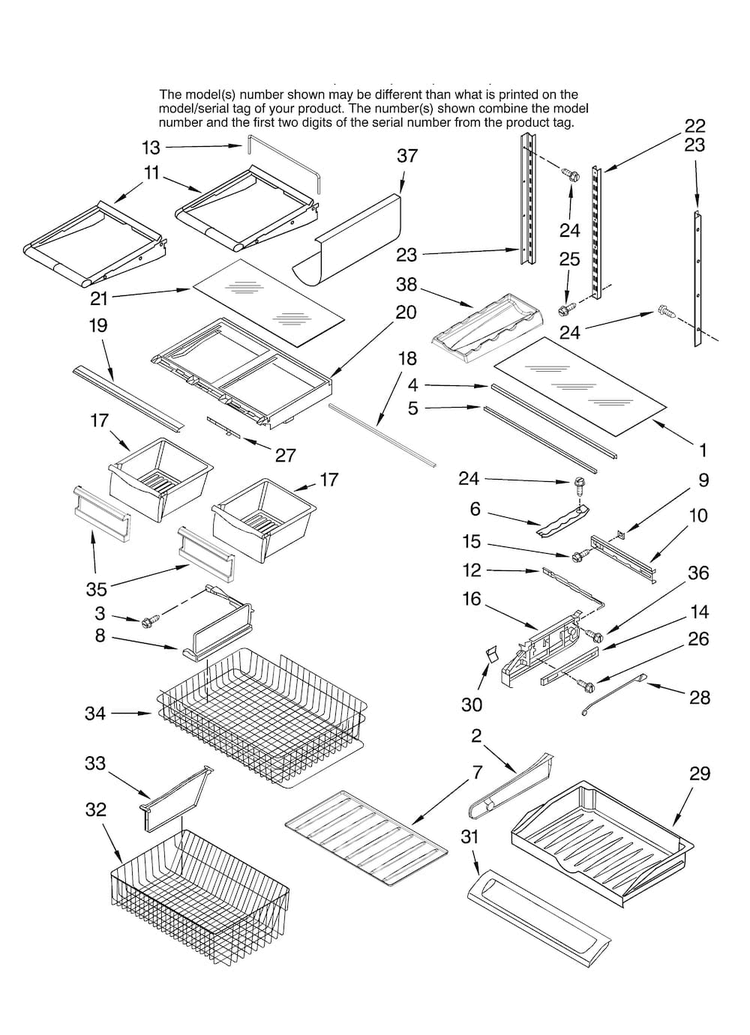 Shelf Parts Diagram and Parts List for JBL2088HES13  Jenn-Air Refrigerator