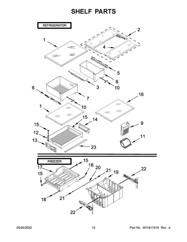 Shelf Parts Diagram and Parts List for MFF2055FRZ03  Maytag Refrigerator