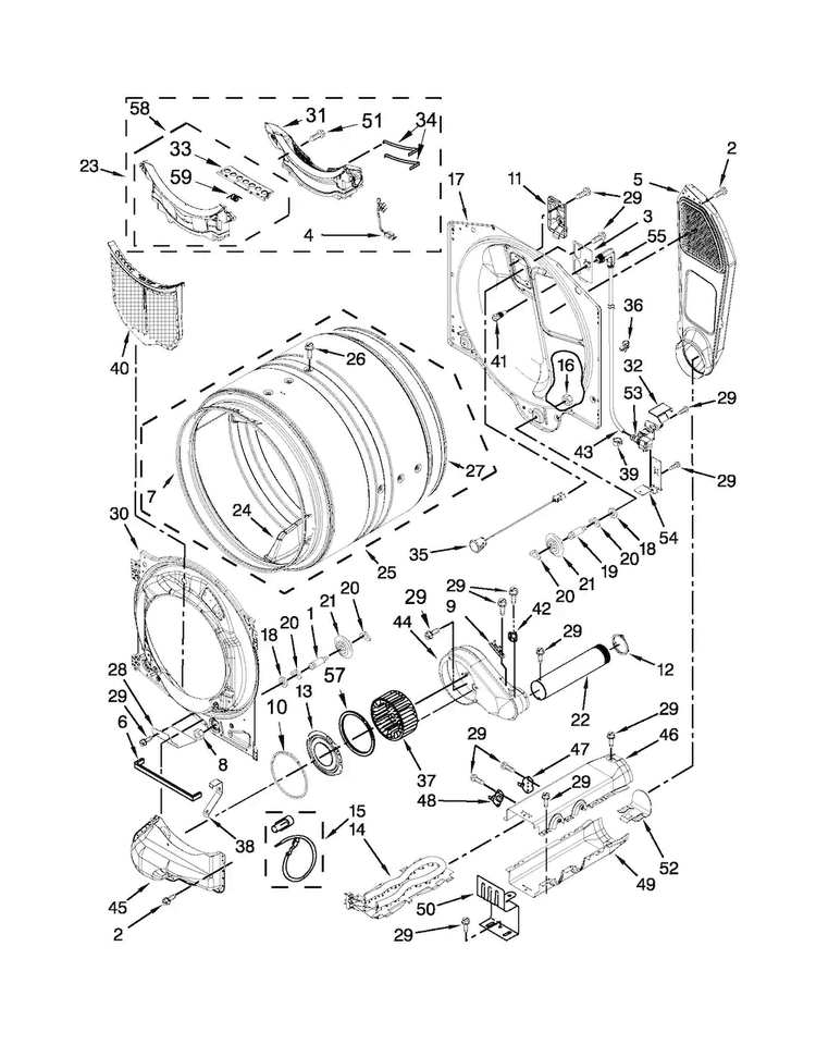 Bulkhead Parts Diagram and Parts List for MED7000XR1  Maytag Dryer