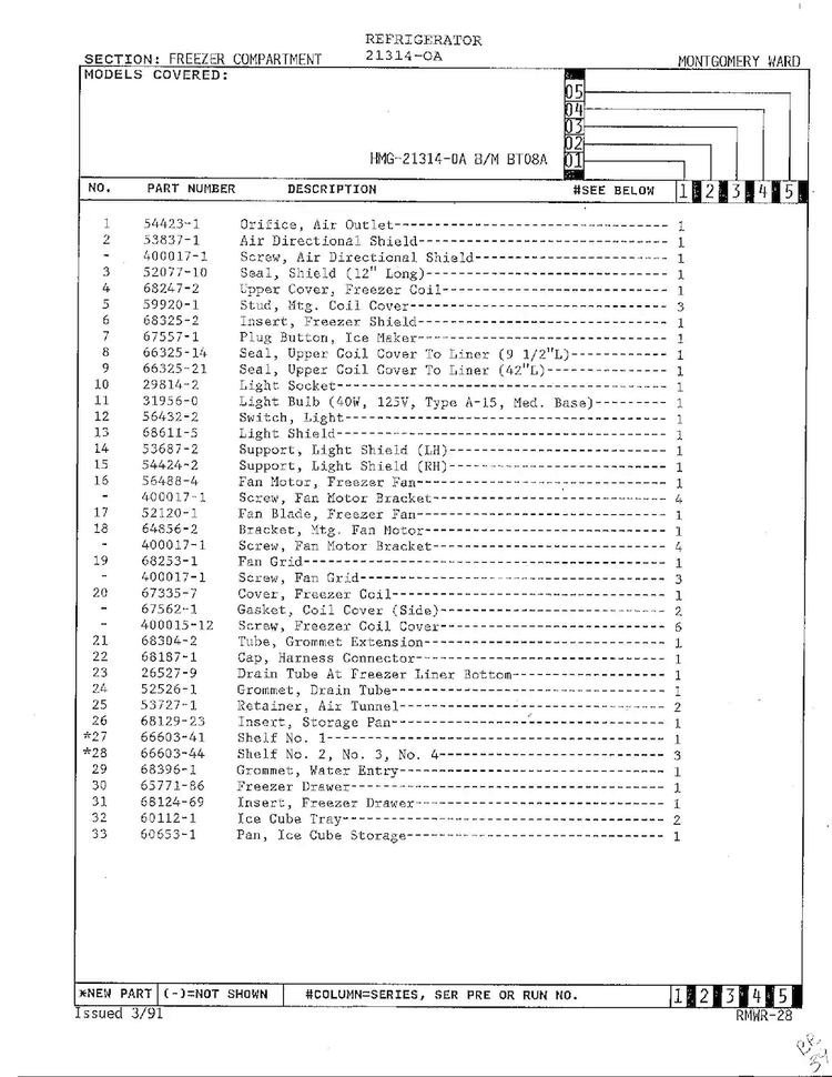 Freezer Compartment Page 2 Diagram and Parts List for 21314-0A  Admiral Refrigerator