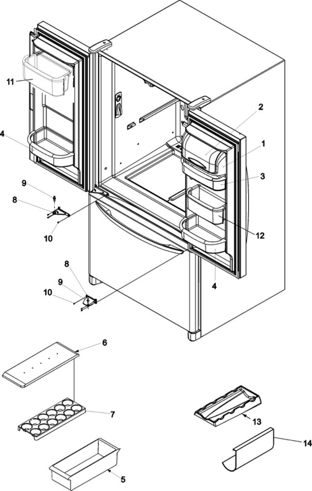 Ref Dr Storage And Center Hinges Diagram and Parts List for AFD2535DEW0  Amana Refrigerator