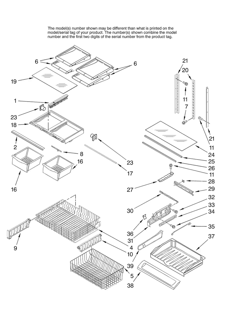Shelf Parts Diagram and Parts List for MFF2558KEB11  Maytag Refrigerator
