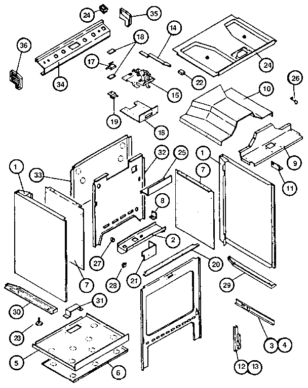 Cabinet Assembly Diagram and Parts List for RST378NW  Caloric Range