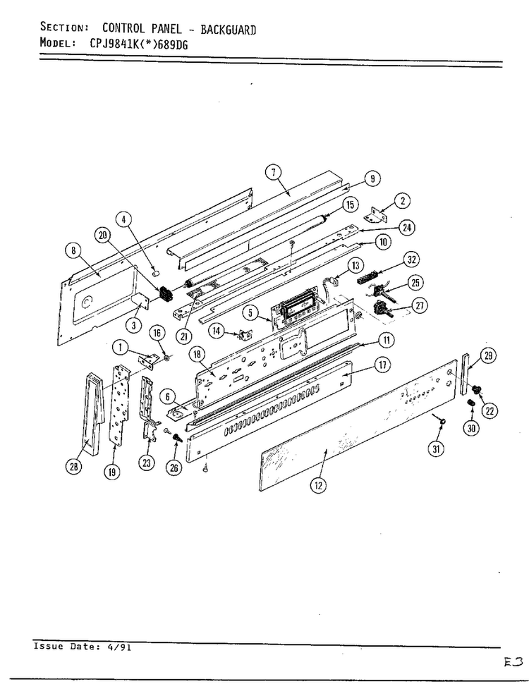 Control Panel - Internal Controls Diagram and Parts List for CPJ9841K(*)689DG  Hardwick Range