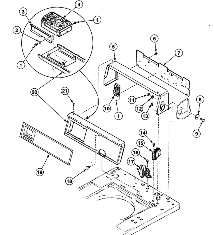 Control Panel Diagram and Parts List for SWTBA0WN  Speed Queen Washer