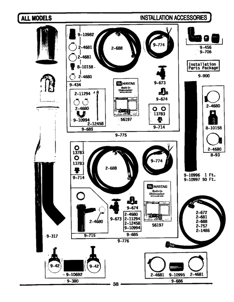 Installation Accessories Diagram and Parts List for WC302  Maytag Dishwasher