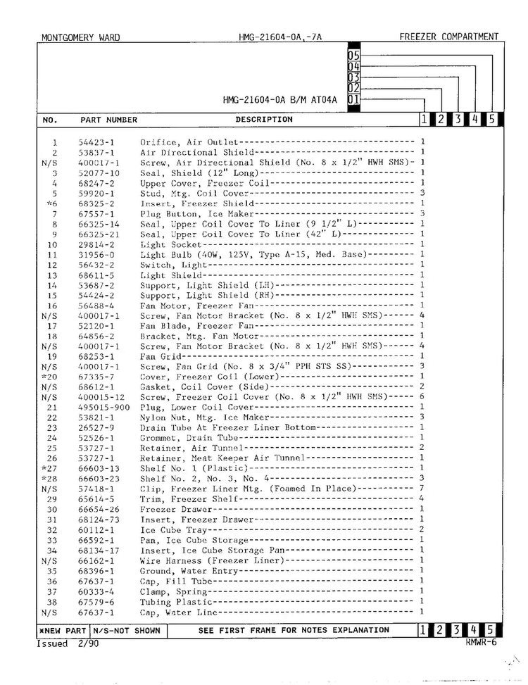 Freezer Compartment Page 2 Diagram and Parts List for 21604A  Admiral Refrigerator