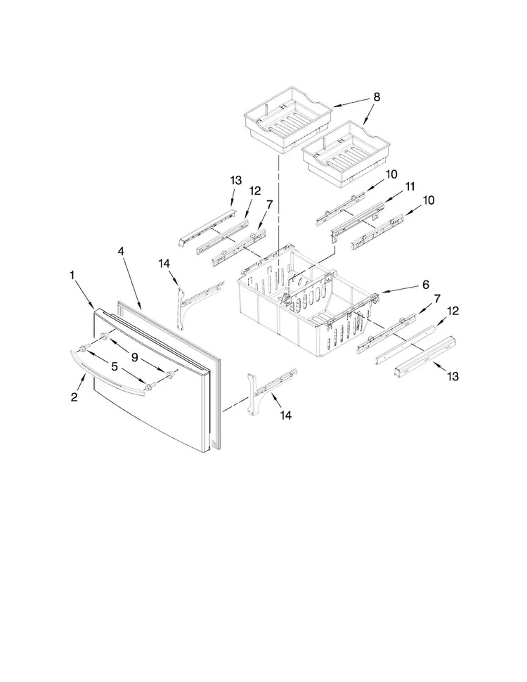 Freezer Door Parts Diagram and Parts List for MFI2569VEM2  Maytag Refrigerator